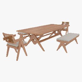 3D Cassina Jeanneret Capitol Complex Table with Office Chair and Wooden Civil Bench with Cushions Set model